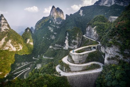 Serpentine road at Tianmen Mountain National Park, Zhangjiajie, Hunan, China 2014