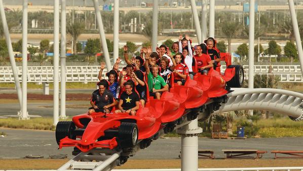 ABU DHABI, UNITED ARAB EMIRATES - FEBRUARY 09: V8 Supercar drivers take a ride on a rollercoaster at Ferrari World on February 9, 2011 in Abu Dhabi, United Arab Emirates. (Photo by Robert Cianflone/Getty Images)
