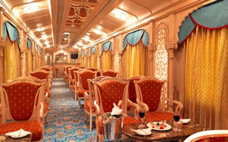 luxury journey on board the Golden Chariot, an Indian luxury train.