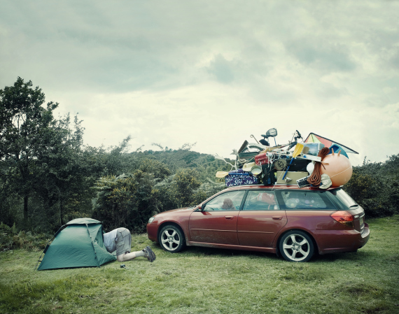 Car overloaded with camping gear
